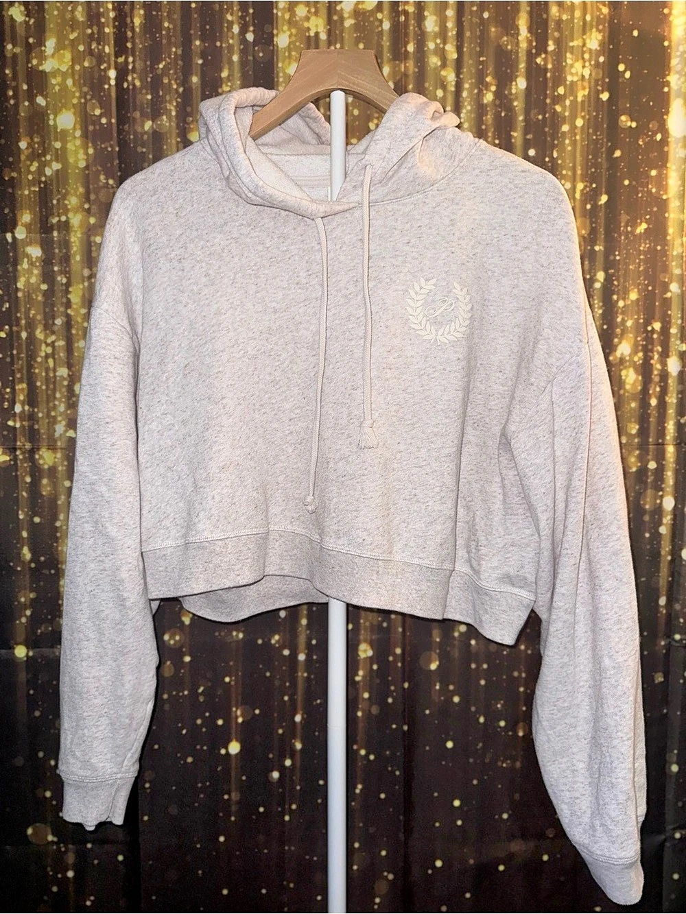 PINK by Victoria's Secret Heritage Laurel Crest Logo Cropped Hoodie Gray